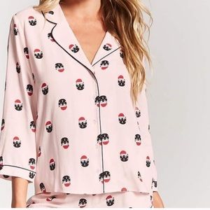 Forever 21 Pink Pajama Buttom Up Shirt and Shorts Set